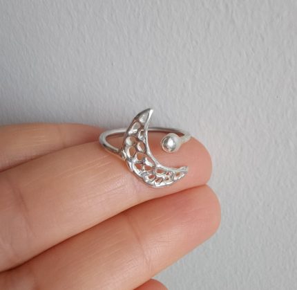 Özel tasarım ay motifli ayarlanabilir gümüş yüzük