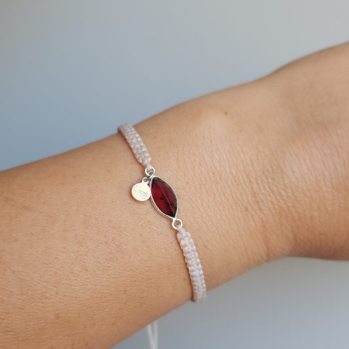 Garnet Taşlı Ayarlanabilir Gümüş İpli Bileklik - Görsel 3