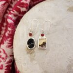 Dendrit ve Karnelyan Taşlı El Yapımı Gümüş Tasarım Küpe